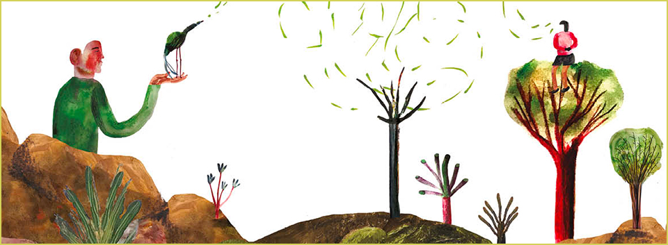 Immagine tratta dal libro "Il bambino dai capelli bianchi, di Enric Rodriguez, Ideestortepaper, 2023"