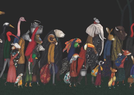 Illustrazione di Issa Watanabe tratto dal libro "Migranti", Logos 2020