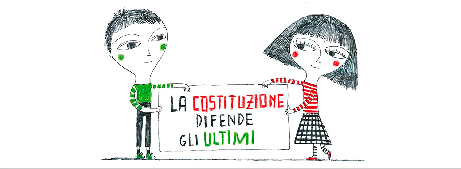 Illustrazione tratta da "La Costituzione spiegata ai bambini" di Francesca Parmigiani e Dora Creminati, Becco Giallo 2020