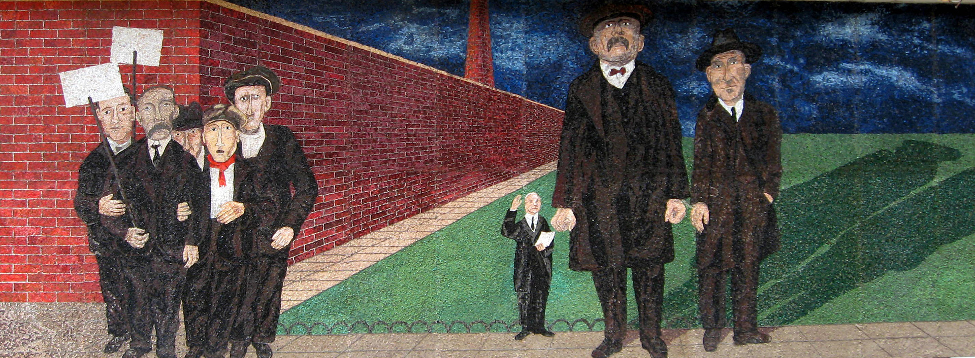 Dettaglio da "The Passion of Sacco and Vanzetti" di Ben Shahn (1967) mosaico installato presso la Syracuse University