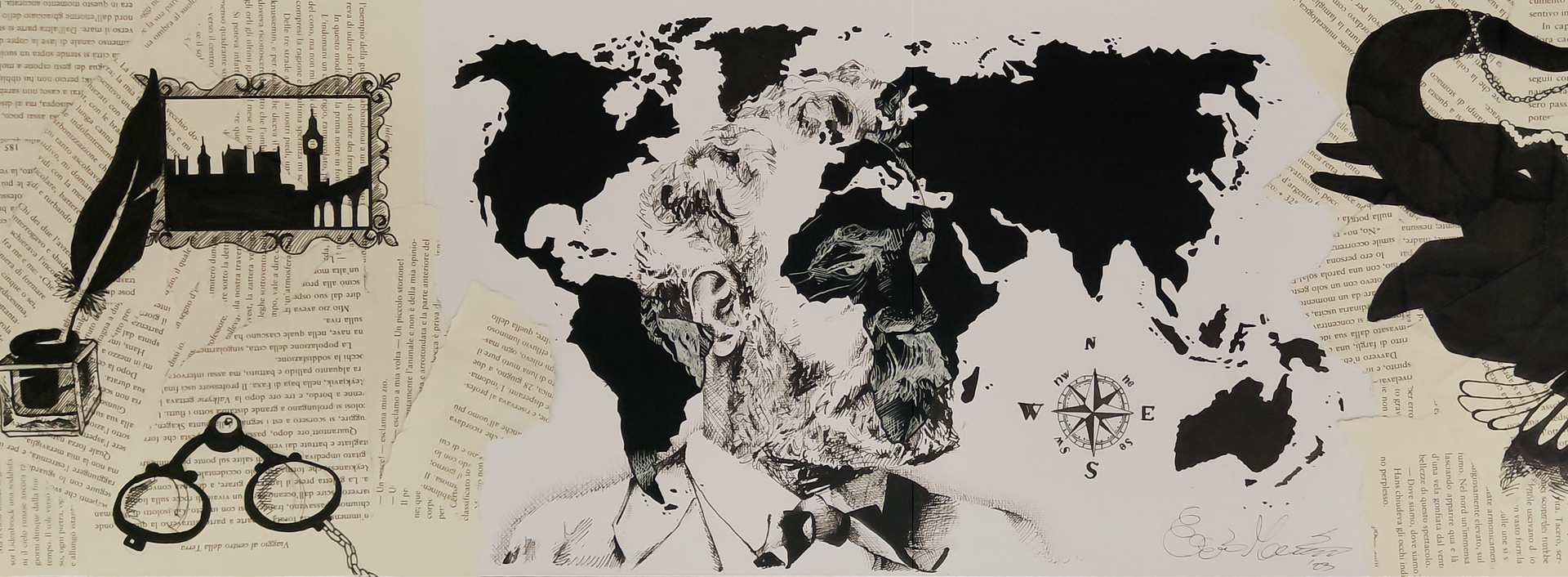 Illustrazione di Ezio Mannarino, 2023, studente del Liceo artistico Volta di Pavia. Tecnica mista