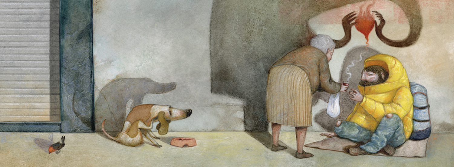 Illustrazione di Roger Olmos tratto dal libro "Amici per la pelle", Logos 2021 